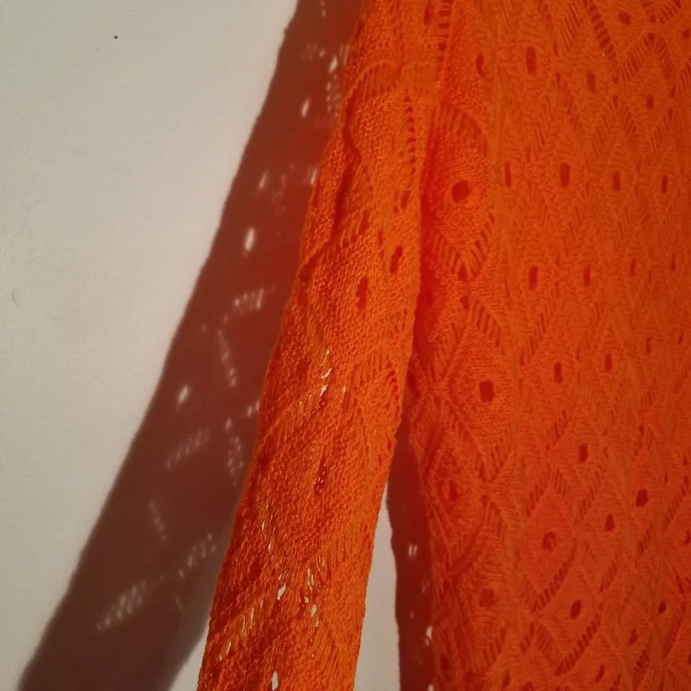 Knitted Orange Open Weave Long Sleeve Pullover Sweater NWT Medium